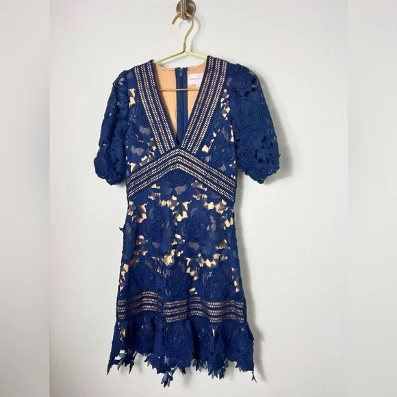 adelyn rae blue lace dress Adelyn Rae: Janice 3D Lace Mini Dress: Rose – The Squad Boutique main image 0